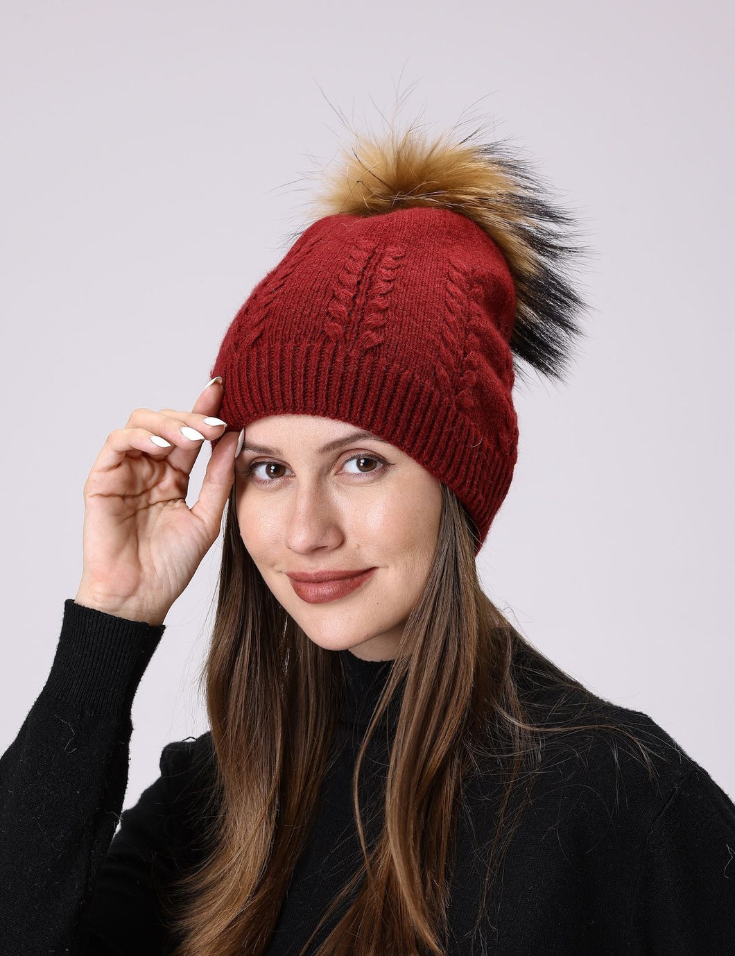 Burgundy Rae Cashmere Pompom Hat