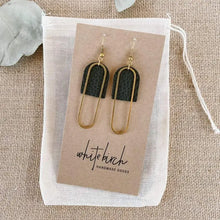 Load image into Gallery viewer, Dark Olive Green Leather &amp; Brass Oval Accent Earrings
