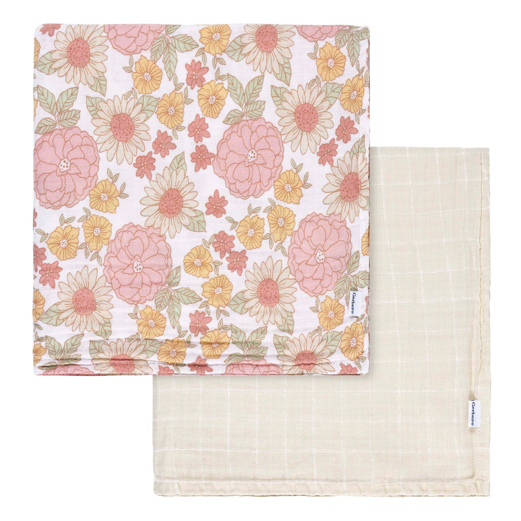 Retro Flowers Muslin Blanket - 2pk