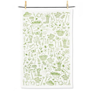 Garden Icons Outline Motif Tea Towel