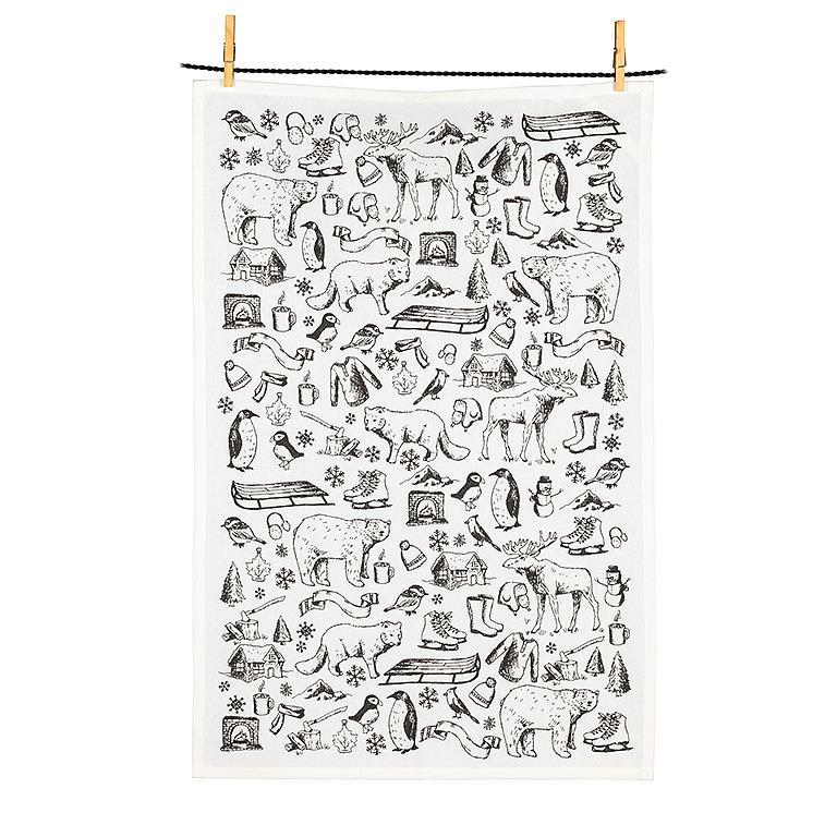 Winter Outline Motif Tea Towel