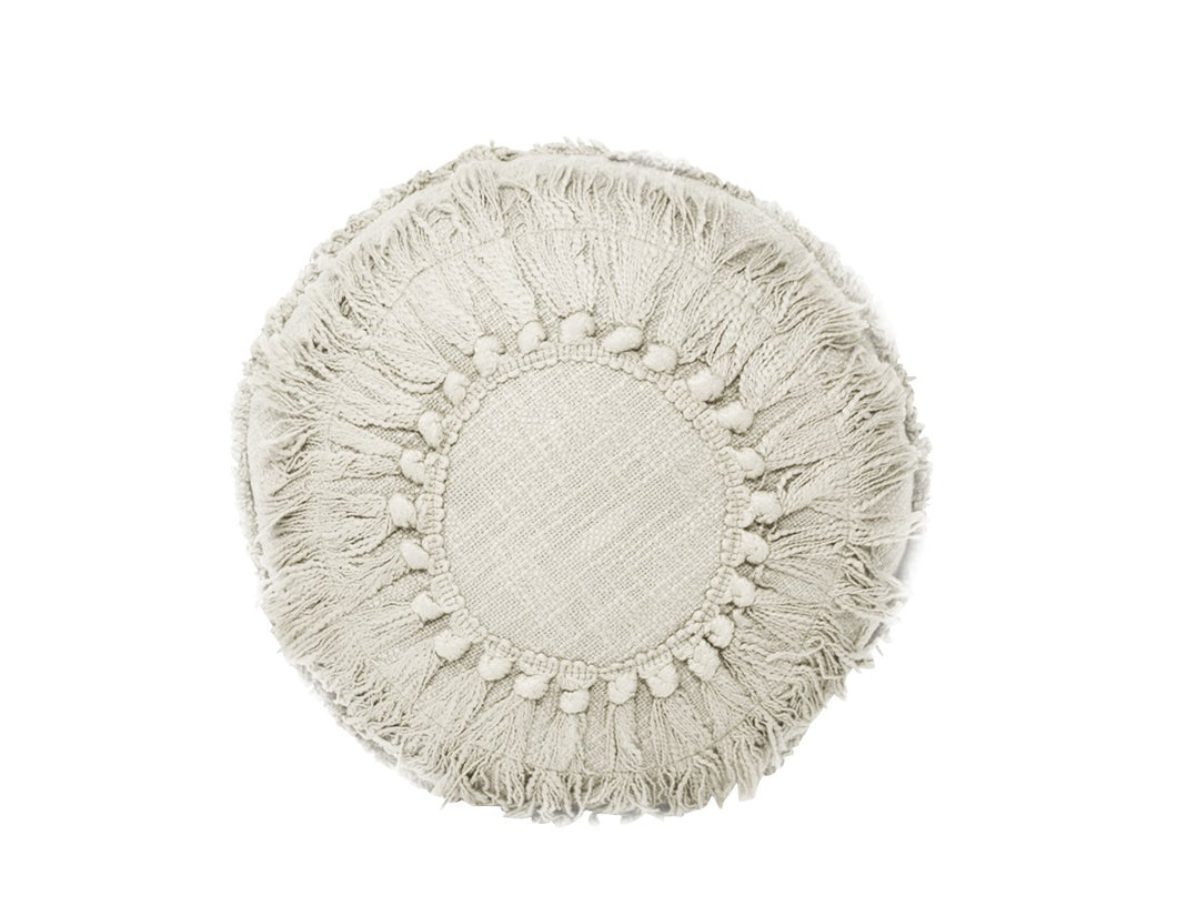 White Boho Round Pillow