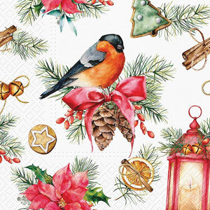 Festive Bullfinch Luncheon Napkin