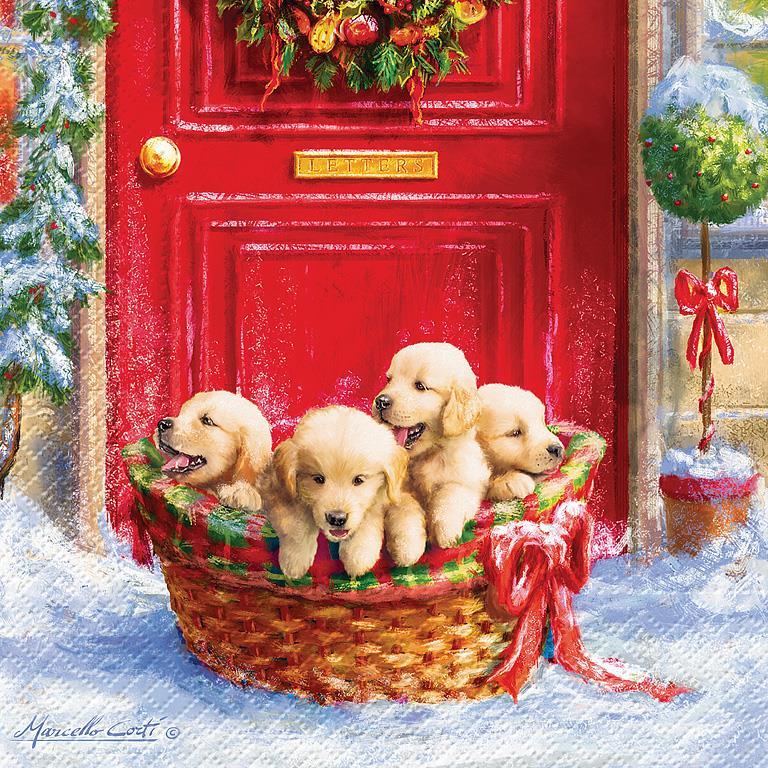 Christmas Puppies Luncheon Napkin