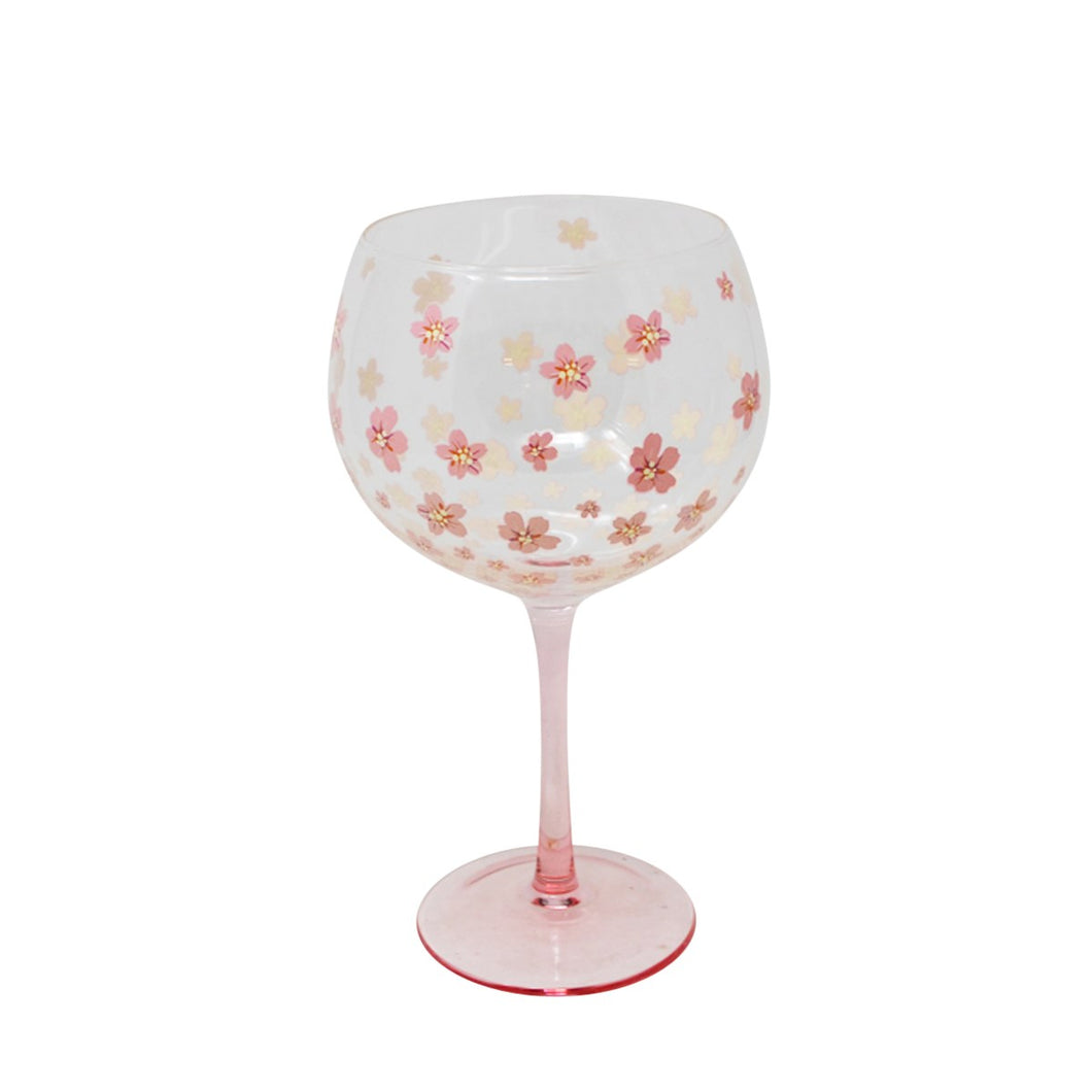 Pink Flower Stemmed Wine Glass