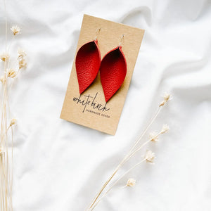 Red Leather Leaf Earrings