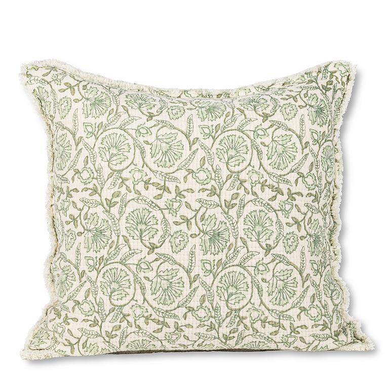 Green Square Floral Pillow