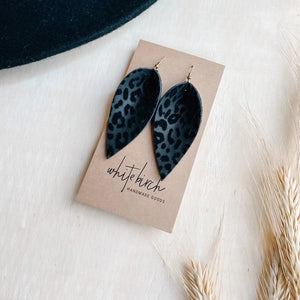 Flocked Velvet Black Leopard Leather Leaf Earrings