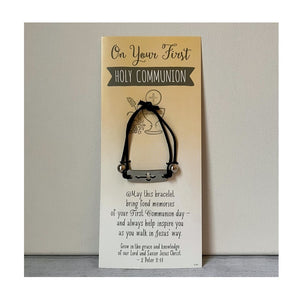 Black Communion Stretch Bracelet with Pewter Cross