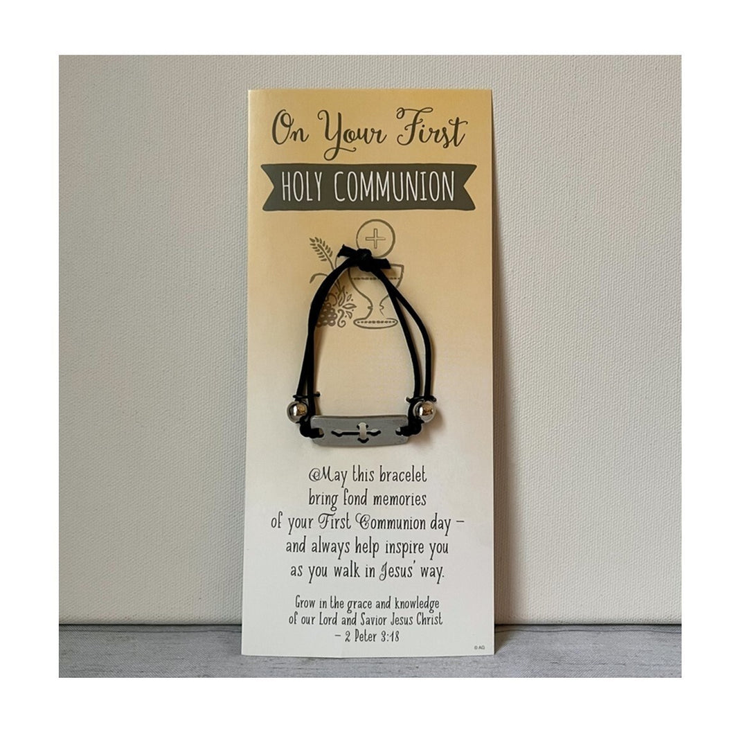 Black Communion Stretch Bracelet with Pewter Cross