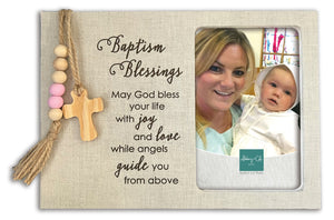 Pink Baptism Blessings Photo Frame with Beads