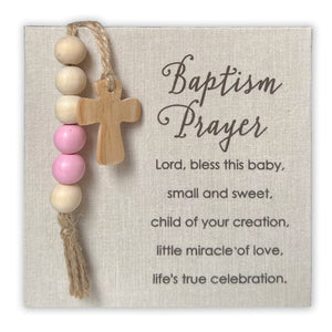 Baptism Prayer Plaque With Beads - Pink