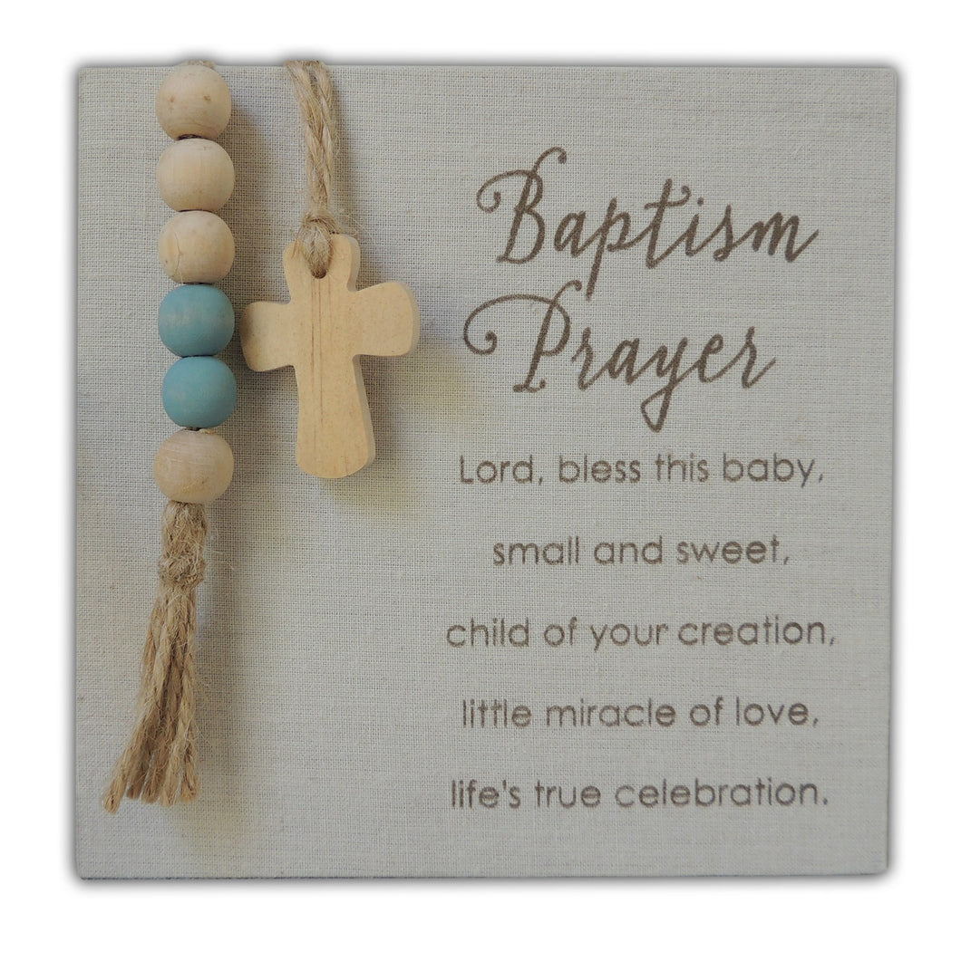 Baptism Prayer Plaque With Beads - Blue