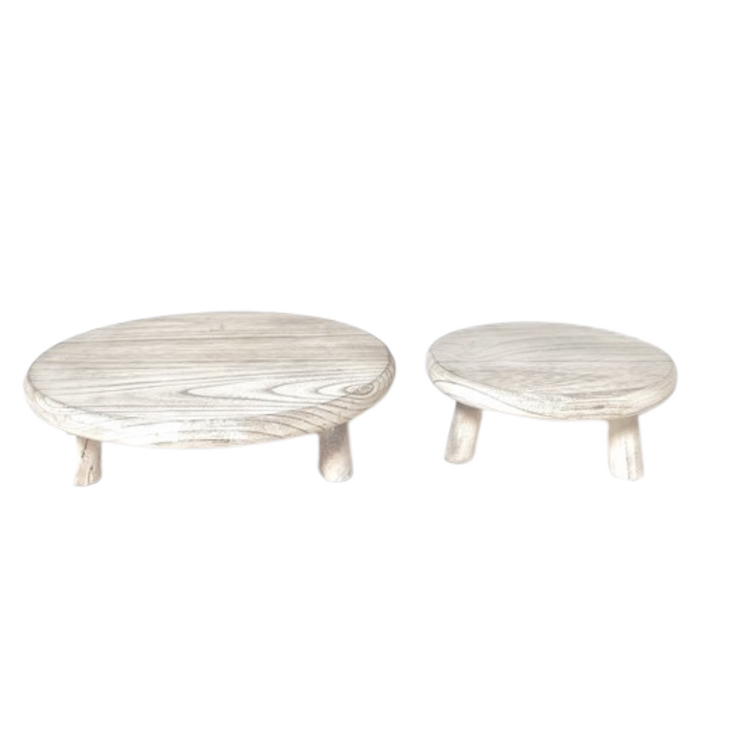 White Wash Wooden Round Stand