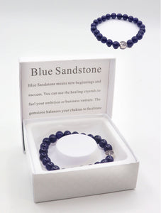 Blue Sandstone Blessing Bead Bracelets with Gift Box