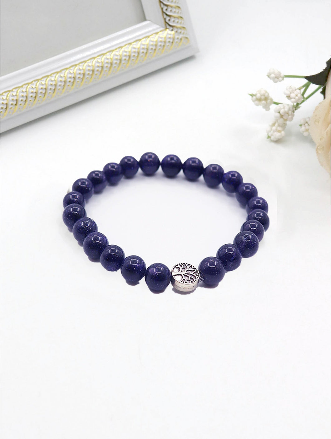 Blue Sandstone Blessing Bead Bracelets with Gift Box