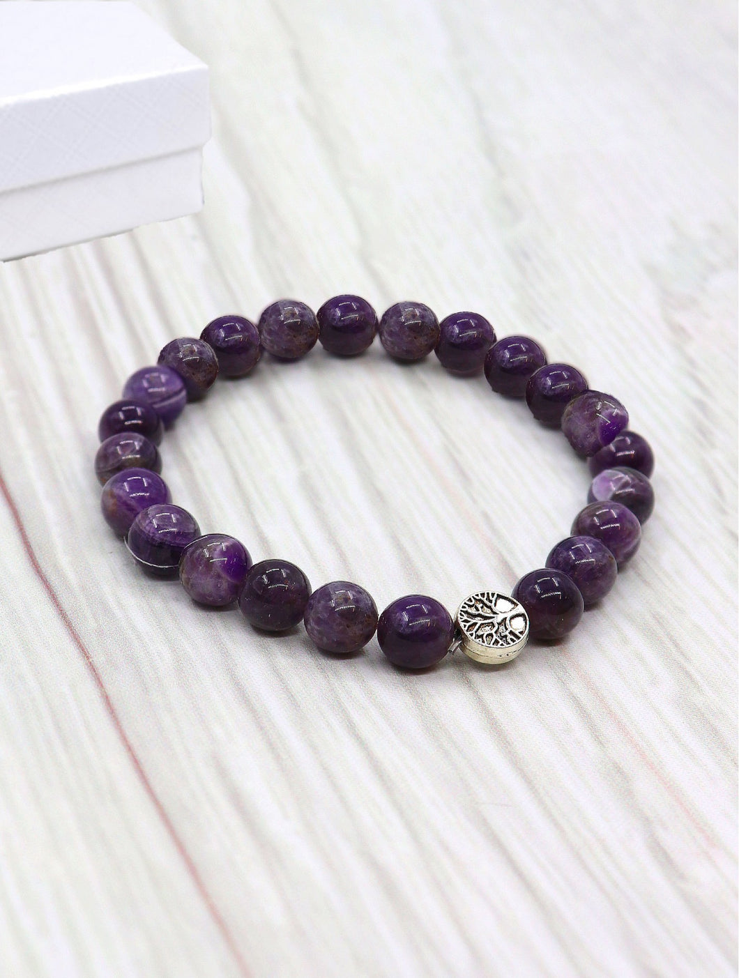 Purple Amethyst Bead Bracelets with Gift Box