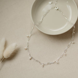 Beatrice Pearl Necklace - Silver/White Pearl