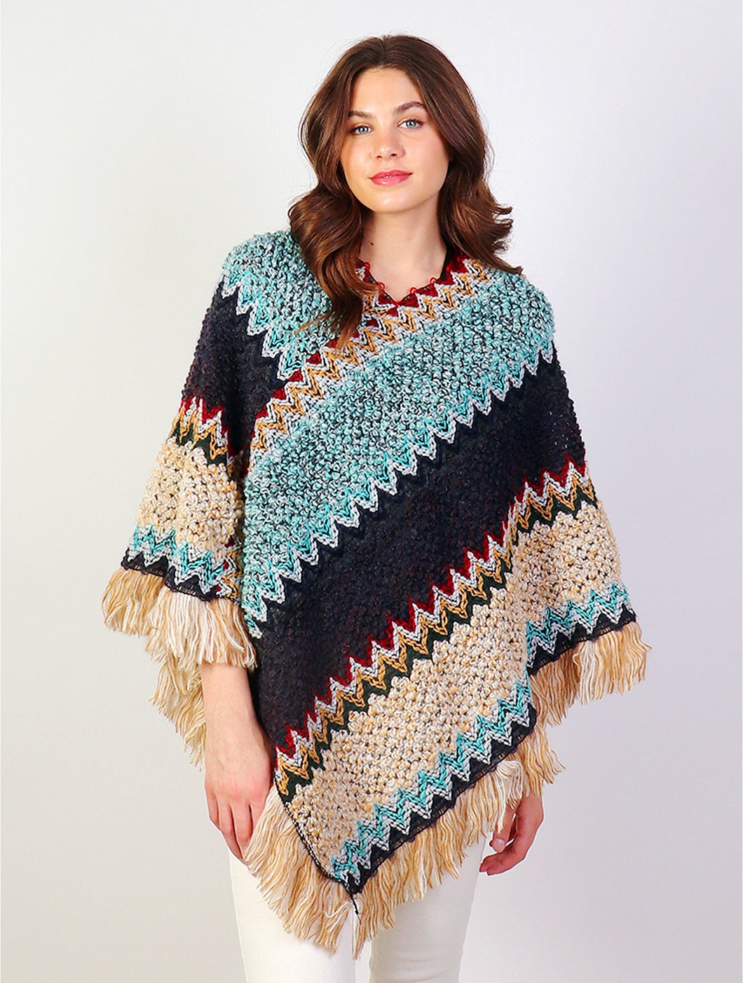 Teal Aztec Poncho