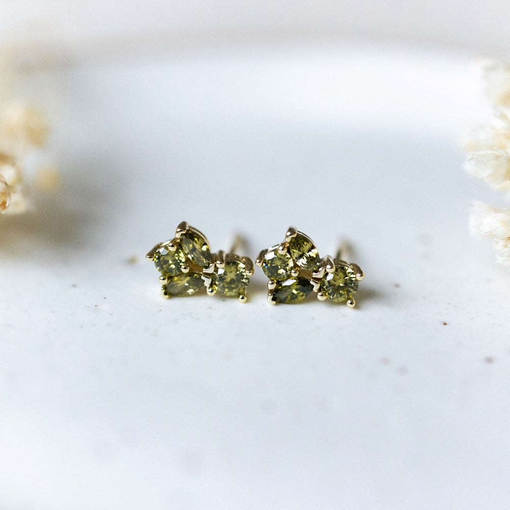 Deco Studs - Gold/Moss Green