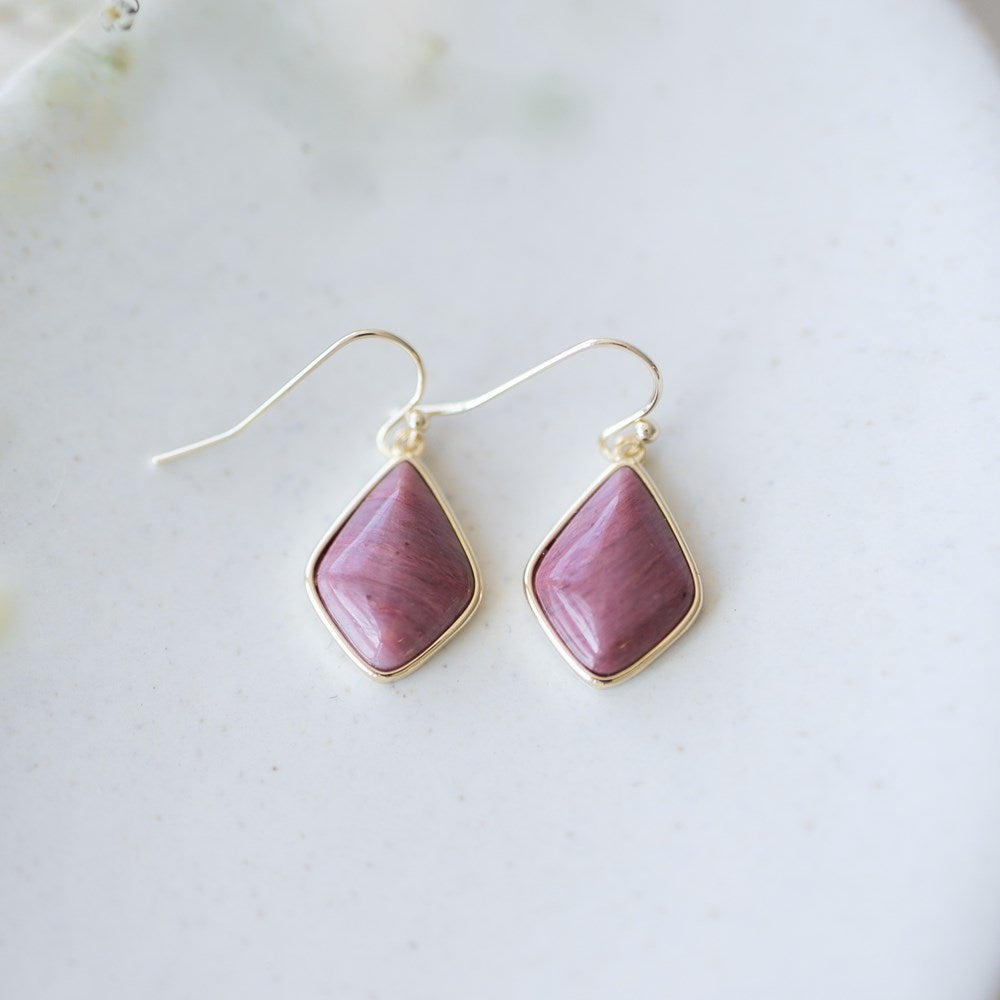 Evora Earrings - Gold/Pink Rhodonite