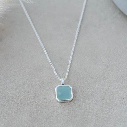Florence Square Necklace - Silver/Amazonite
