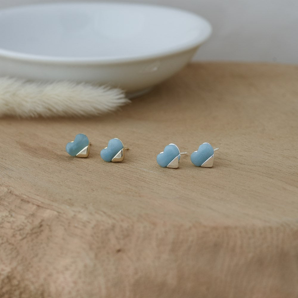 Full Heart Studs - Silver/Amazonite