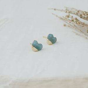 Full Heart Studs - Gold/Amazonite