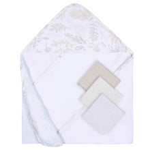 Load image into Gallery viewer, Neutral Leaves Hooded Towel &amp; Washcloth
