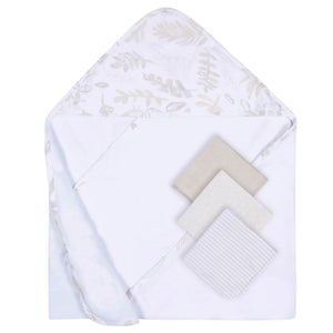 Neutral Leaves Hooded Towel & Washcloth