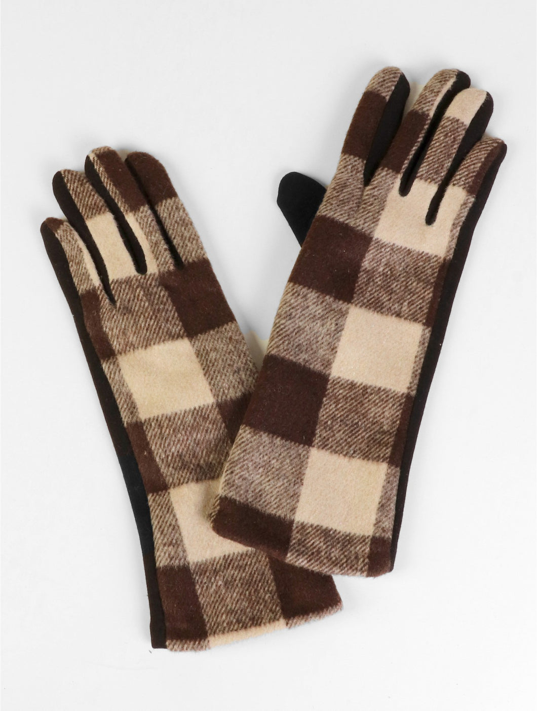 Coffee Buffalo Plaid Long Gloves