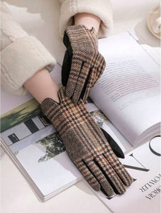 Brown Plaid Touch Screen Gloves