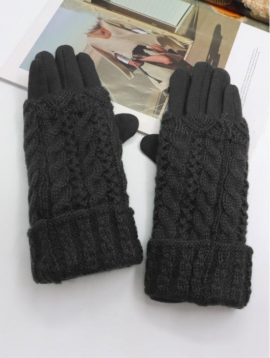 Black Double Layered Cable Knit Touch Screen Glove