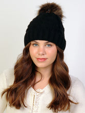 Load image into Gallery viewer, Black Cable Knitted Camp Hat W/ Pompom
