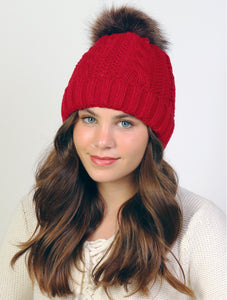 Burgundy Cable Knitted Camp Hat W/ Pompom