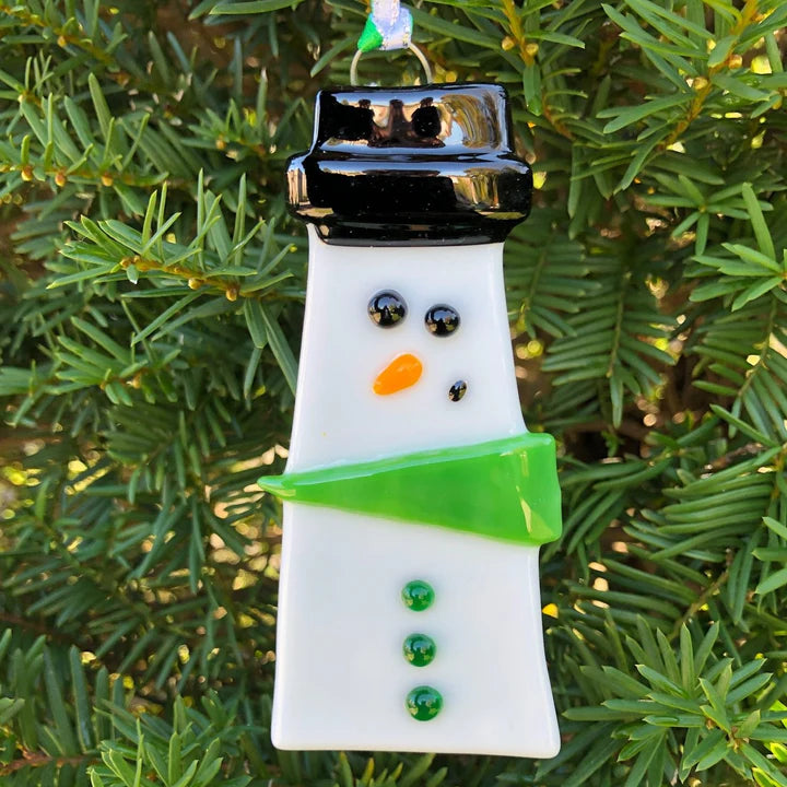 Green Scarf - White Snowman Ornament