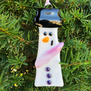 Purple Scarf - White Snowman Ornament