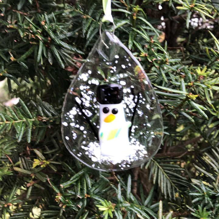 Green Scarf - Teardrop Snowman Ornament