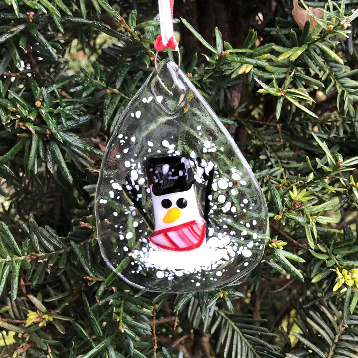 Red Scarf - Teardrop Snowman Ornament