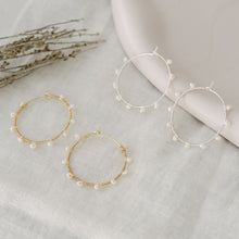Load image into Gallery viewer, Jolie Hoops - Gold/White Pearl
