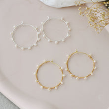 Load image into Gallery viewer, Jolie Hoops - Gold/White Pearl
