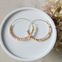 Load image into Gallery viewer, Lumi Hoops - Gold/Pearl/Pink Opalite
