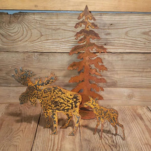 3-piece Rusted Moose Family With Tree