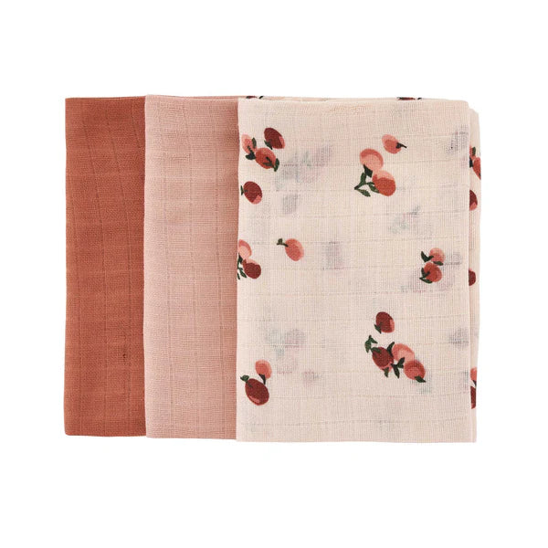 Set of 3 Muslin Squares - Peaches