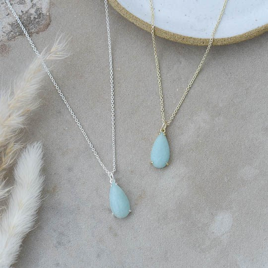 Marmee Drop Necklace - Silver/Amazonite