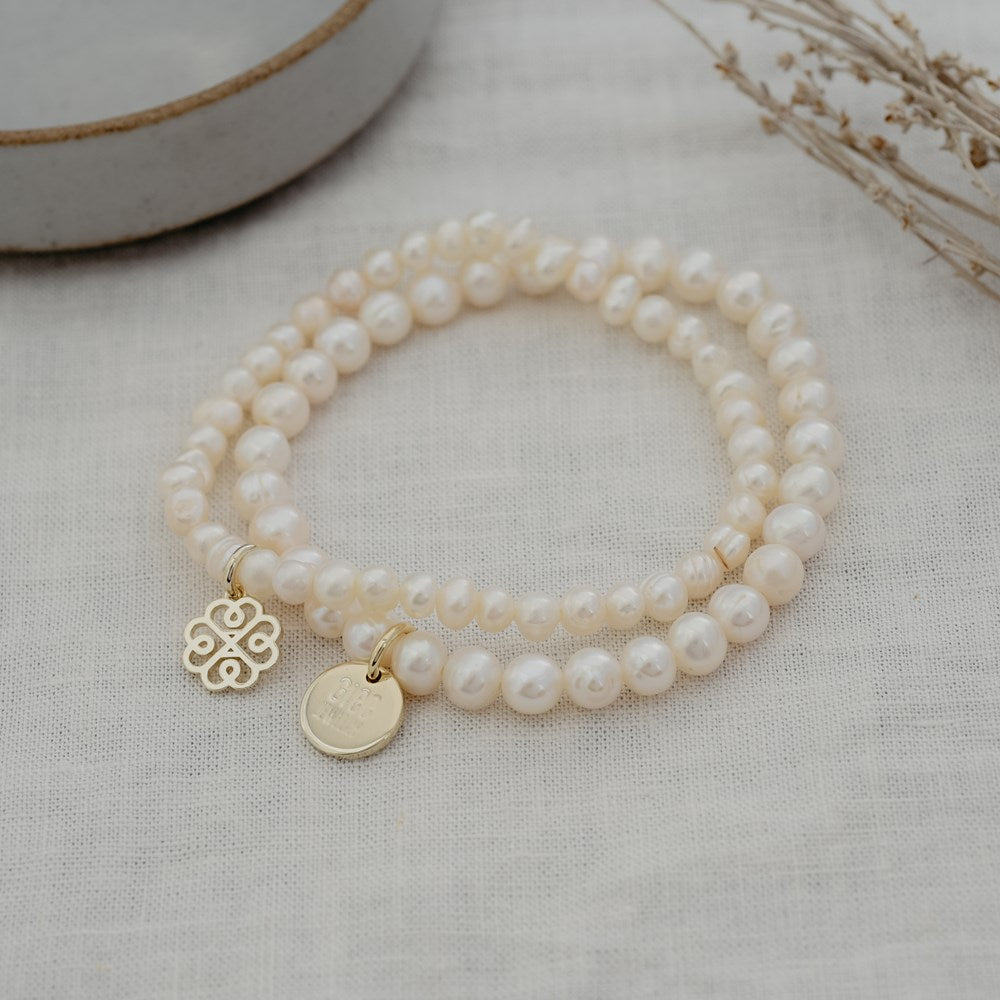 Pearly Stackem Up Bracelet - Gold/White Pearl