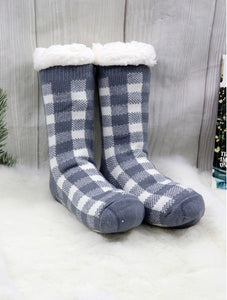 Grey Buffalo Plaid Indoor Anti-Skid Slipper Socks