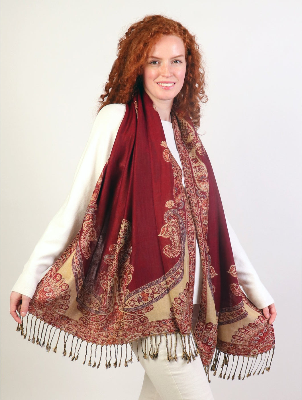 Burgundy Multi-Tone Paisley Print Pashmina