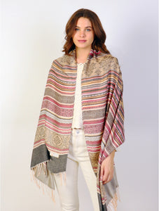 Gold Striped Geometric Print Pashmina Scarf