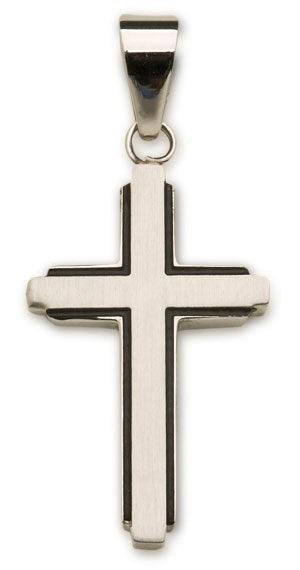 Stainless Steel & Black Cross Necklace